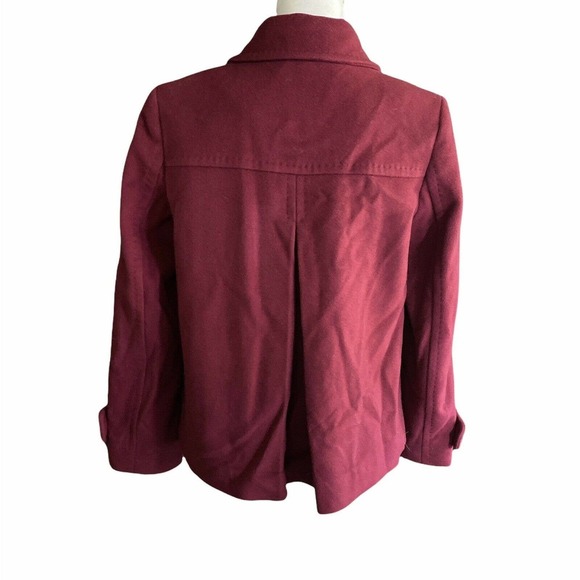 Lands End Swing Pea Coat Overcoat Sz 8P Wool Cashmere Blend Wine Red - Picture 3 of 10